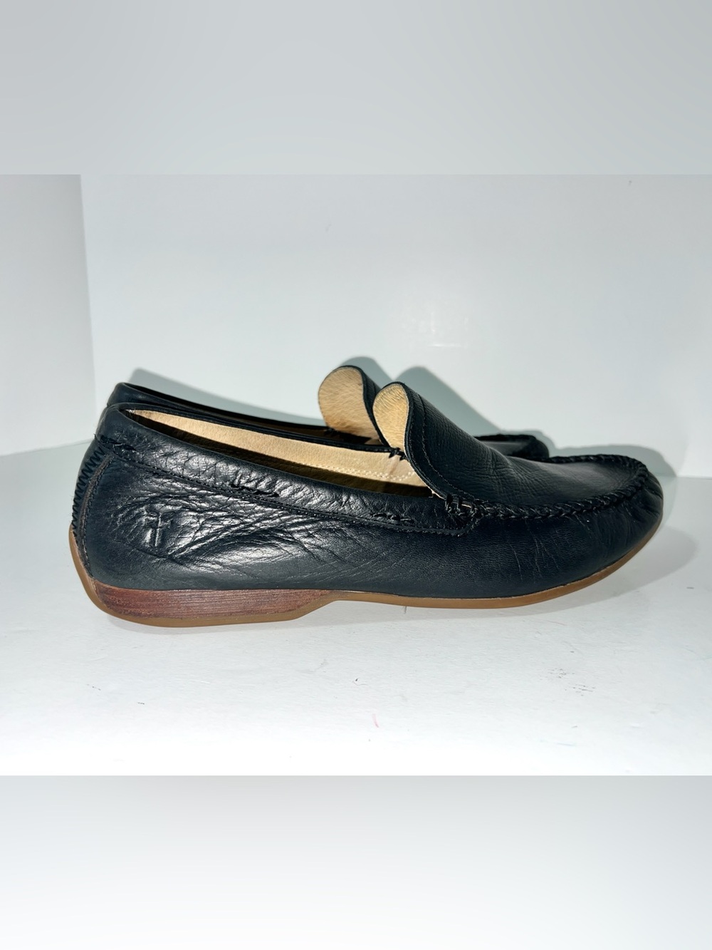 Frye Lewis Venetian Black Leather Driving Loafers Men’s 10.5 Slip On Moccasins